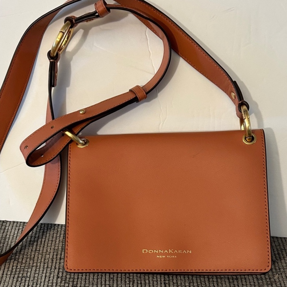 Donna Karan Brown Crossbody Bag with Gold Accents